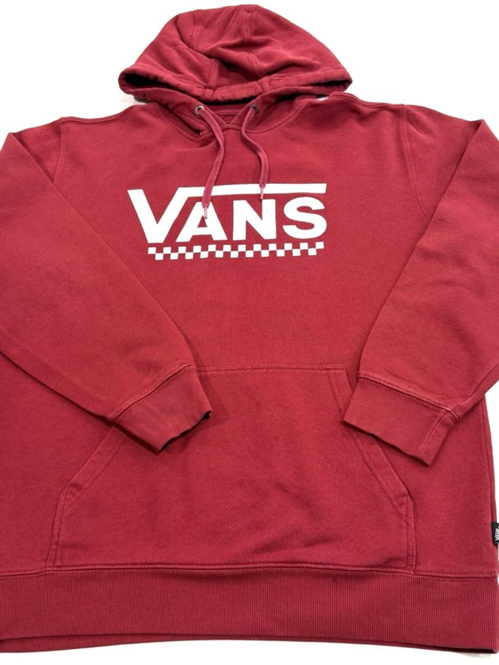 Red Vans Spell Out Hood Checkerboard Logo Medium Skater Alternative Casual